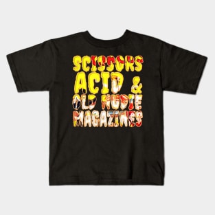 Scissors Acid & Old Nudie Magazines | Funky GOTH | LSD Circus Vintage Creep Typography Design By Tyler Tilley (tiger picasso) Kids T-Shirt